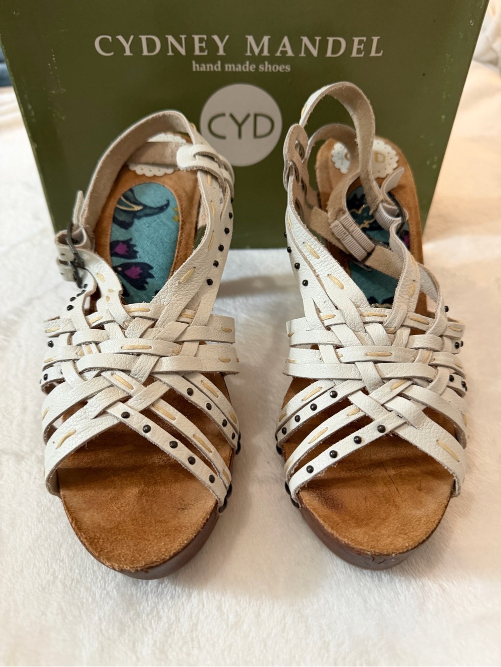 Cydney Mandel Women's White Woven Leather Sandal